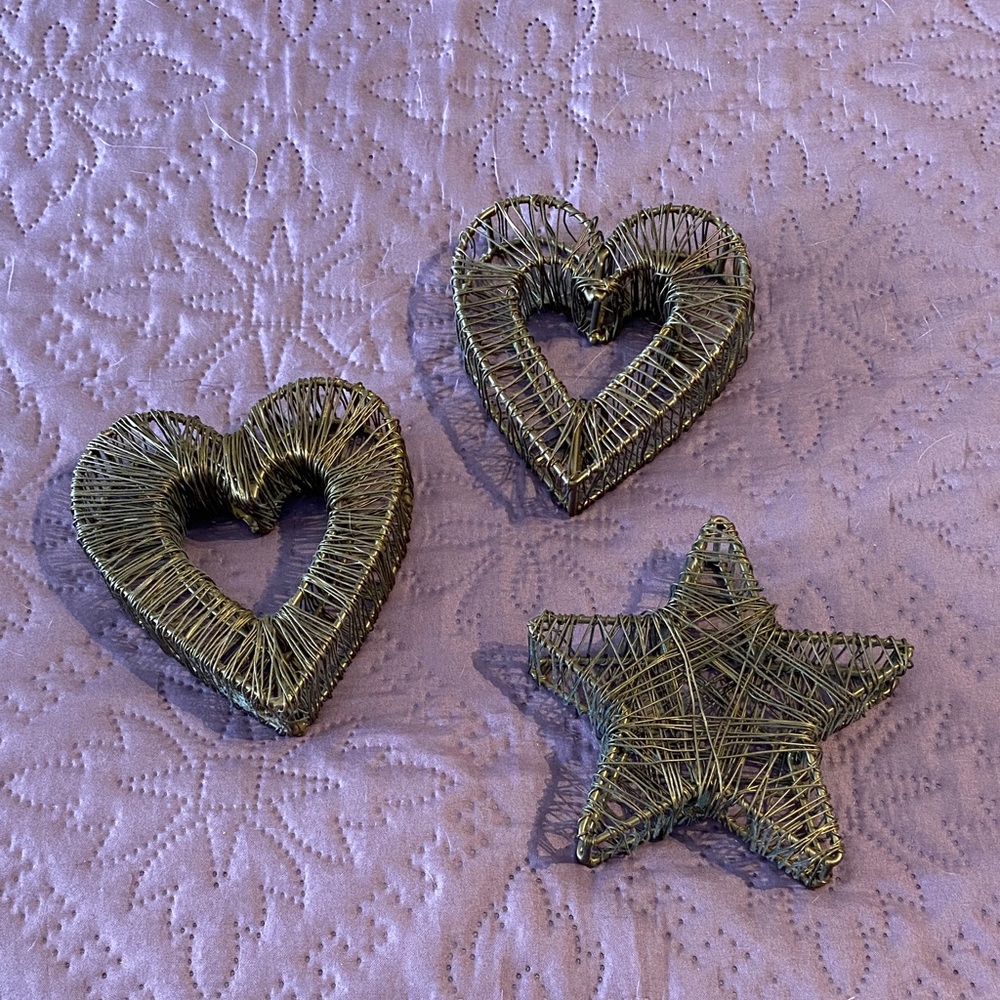 Gold Wire Heart and Star Wall Decor Set